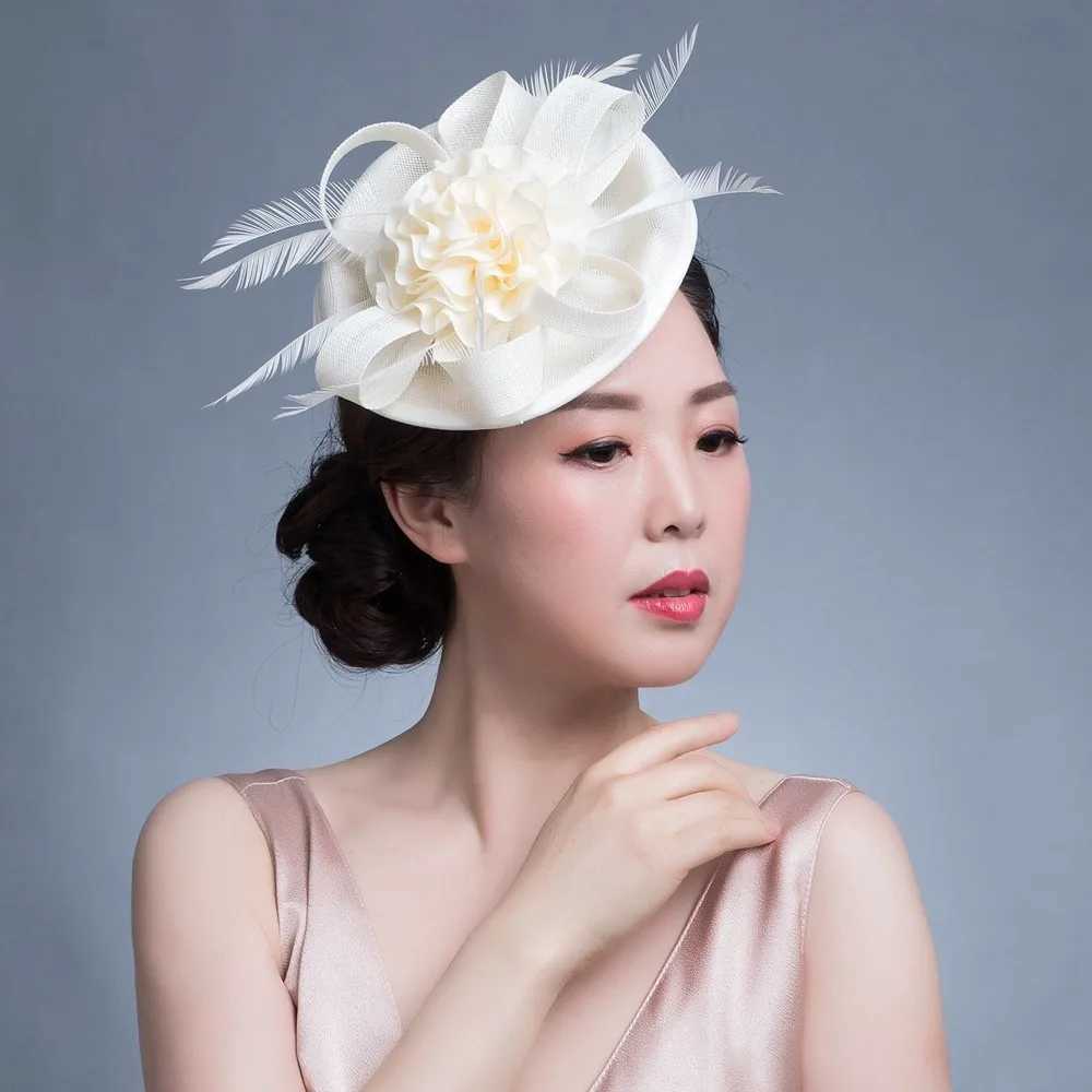 Women Chic Fascinator Hat Cocktail Wedding Party Church Headpiece kentucky Headwear Feather Hair cessories Sinamay Fascinators L2509286Y32