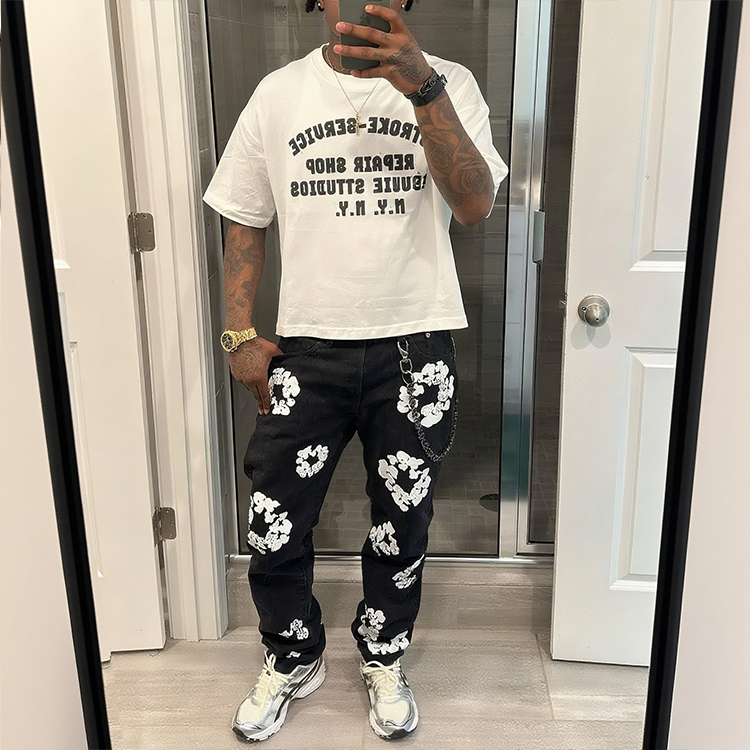 Clothing Manufacturer Premium 100% Cotton Heavyweight Square Screen Printed Streetwear Crew Neck Men's T-Shirt