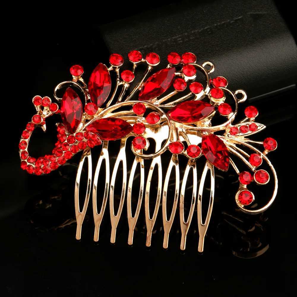 BLIJERY Gold Color Crystal Wedding Hair Combs Red Rhinestone Floral Bridal Hair cessories Party Show Tiaras Women Hair Jewelry L250928MSUS