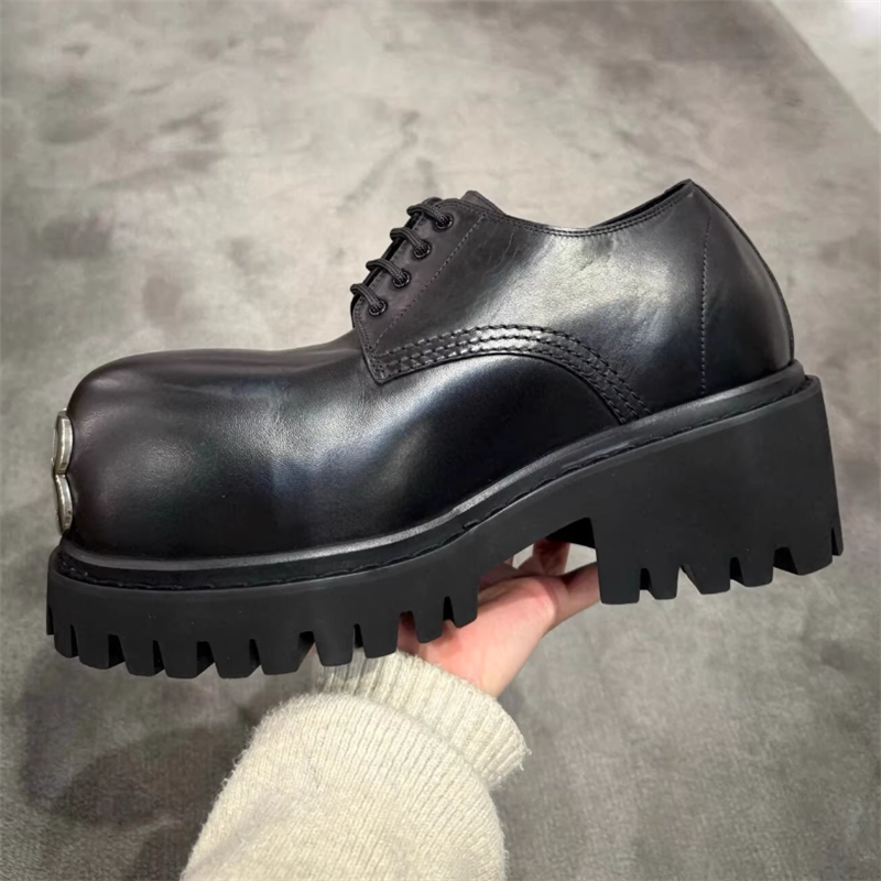 Men Genuine Leather Derby Shoes Thick Sole Heel Anti-Slip Man Laced Up Casual Shoes