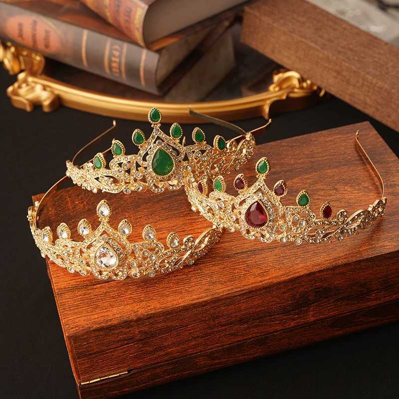 Arabian Women Wedding Gifts Water Drops Green Red Crystal Hair Jewelry Bridal Crown Morocco Fashion Gold Color Bridal Tiara L250928A2KD