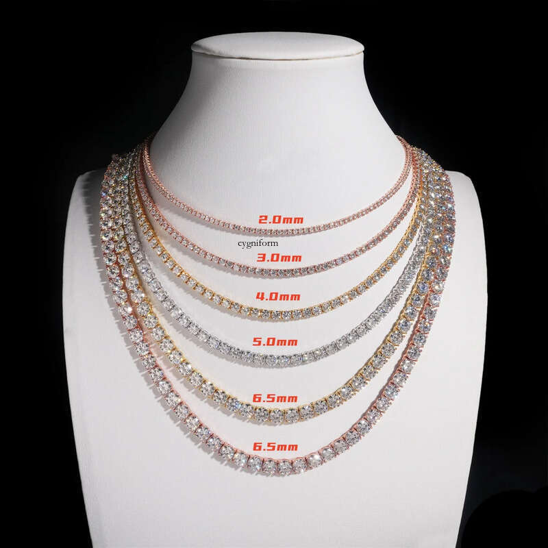 Designer Rose gold 4mm 5mm VVS Moissanite Tennis Chain 6-24 inch Women's and Men's Bracelet Necklace