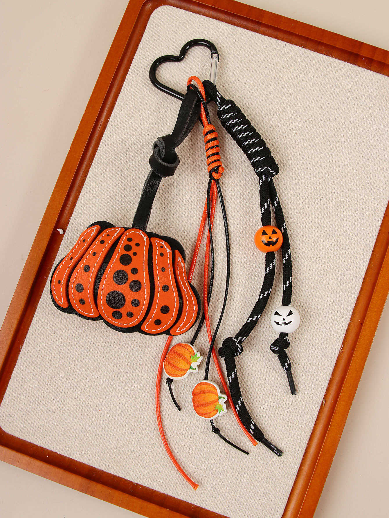 Halloween Unique Creative Leather Doublesided Small Bag Pendant Wooden Bead String Keychain H250928