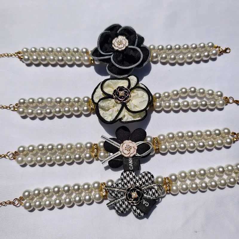 Luxurious Small Dog Pearl Necklace with Flower Bow Puppy Collar Jewelry Pet Decorative Dog Necklace Cat Pearls Collar Girls Dog Accessory D250929