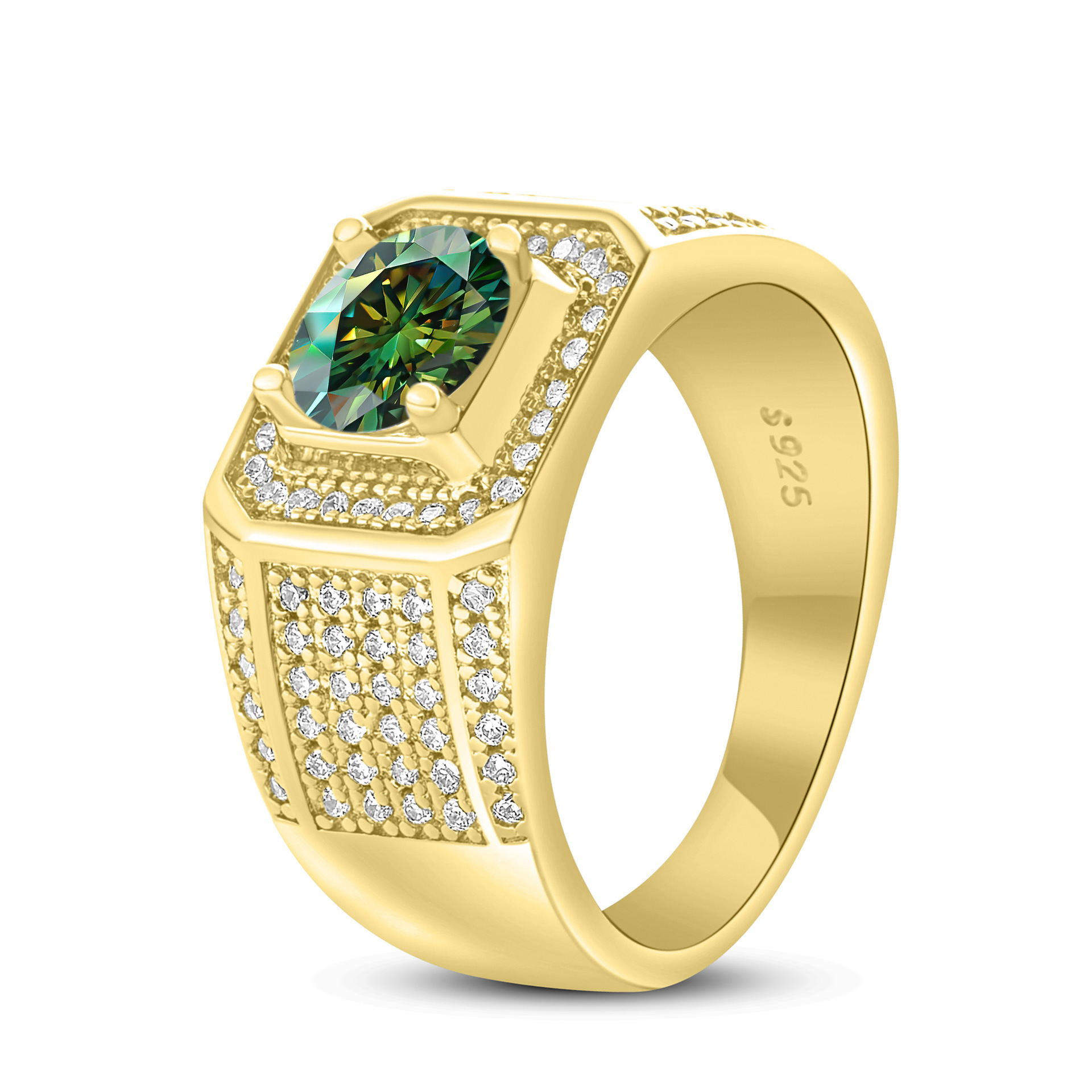 Gold ring Fashion Jewelry Moissanite ring 925 Sterling Silver Large Men's Ring 1 CT Moissanite Domineering Men's Ring Gold Plated Elegant Gi