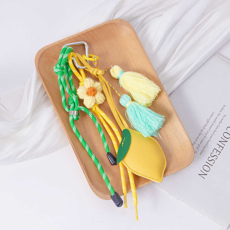Pu Leather Lemon Fruit Pendant Keychain Creative Small Woven Minimalist Bag Pendant H250928