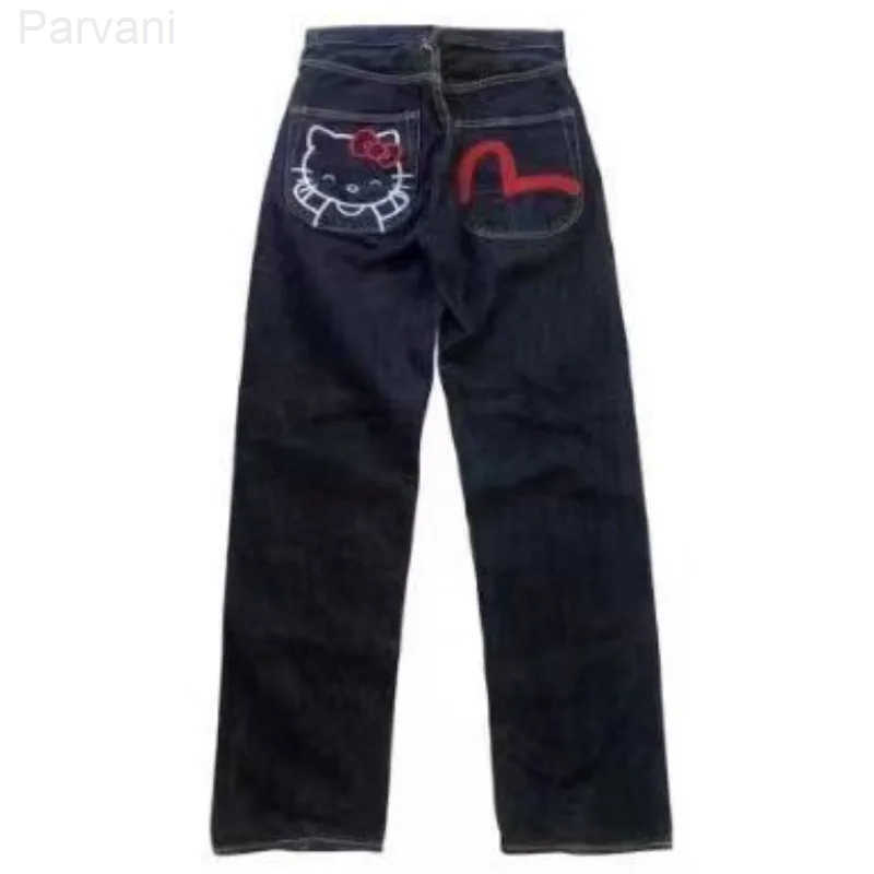 Sanrio Sanrio Hello Kitty Oversized Printed Jeans Anime Y2K Fashion Hiphop Trend High Street Harajuku Style Casual Straight Pant Women L250929