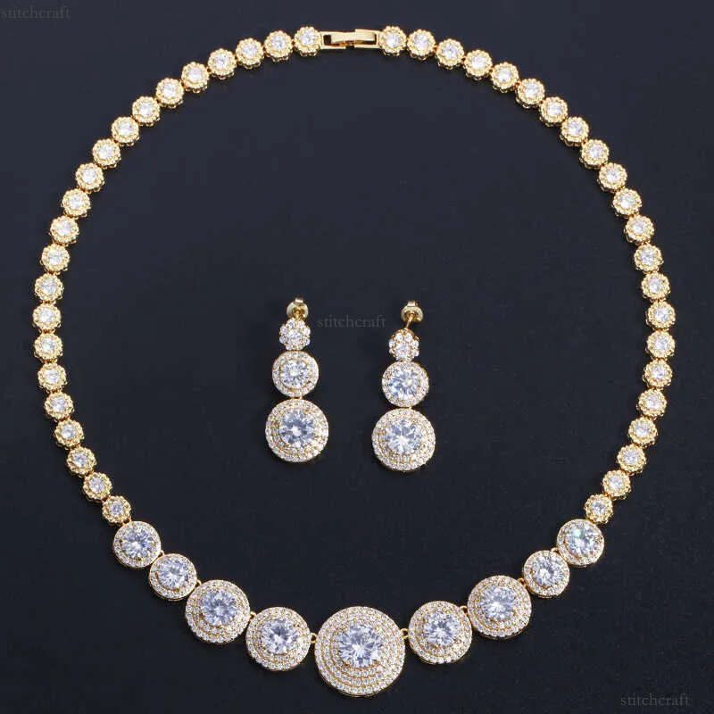 T0132 bridal high-grade micro inlaid Zircon Necklace Earrings two-piece set of noble wedding banquet jewelry