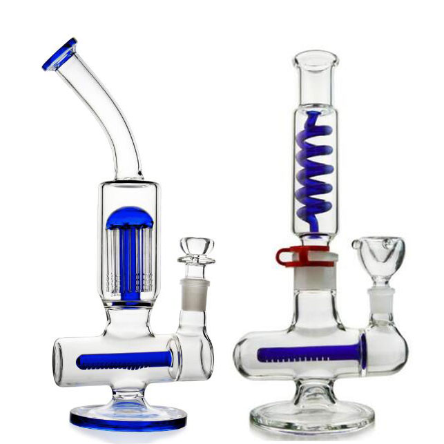 2026 New 12.2Inchs Freezable Coil Bong Thick Glass Bongs s Klein Recycler Oil Smoking Water Pipes Bubbler Free Shipping