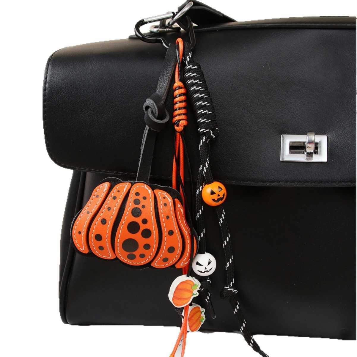 Halloween Unique Creative Leather Doublesided Small Bag Pendant Wooden Bead String Keychain H250928