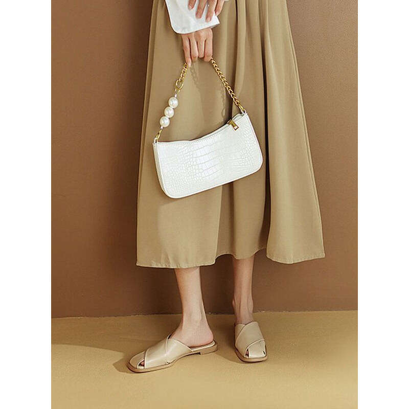 Super Comfortable Closed-Toe Sandals for Women, Square-Toe Low-heel Designer Shoe Flat Shoes, Chunky heel Fashion Half Slippers