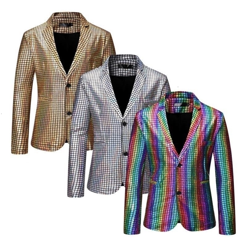 Sequins Blazers Shiny Suit Jacket Halloween Outfits Two Button Blazer Tuxedo Disco Glitter Party For Men Dinner 250214