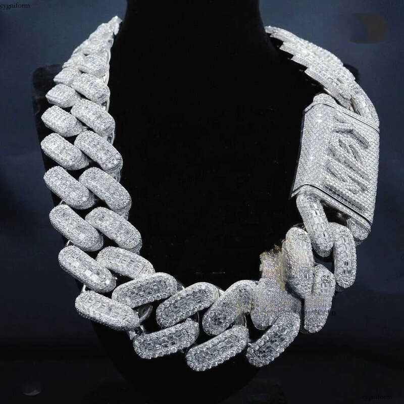 Noble and grand necklace moissanite chain Big Heavy Mens Necklace Sier Vvs Moissanite Baguette Dia Hip Hop Iced Out Cuban k Chain Free door-to-door de