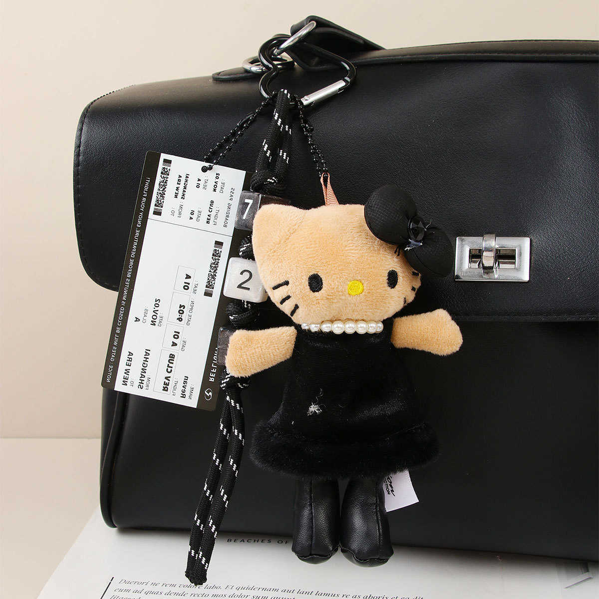 Black Leather Longlegged Bag Pendant Plush Doll Keychain Best Friend Gift H250928