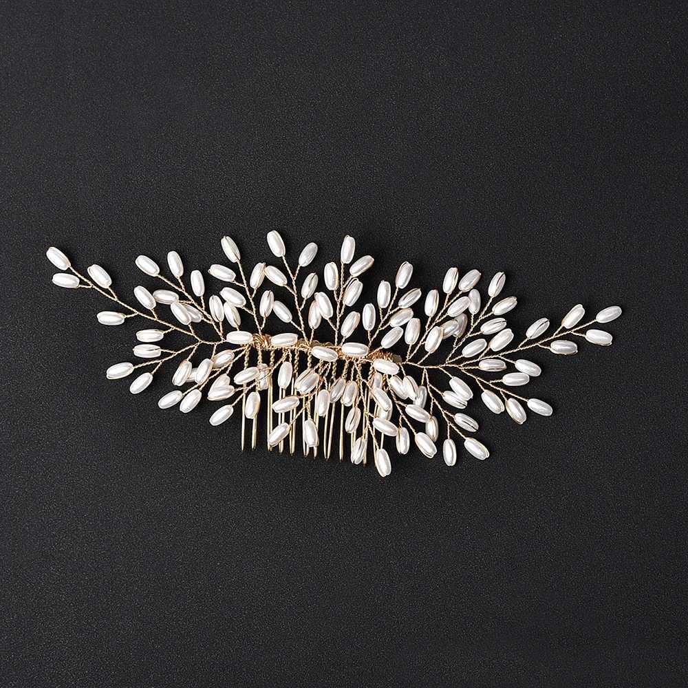 Crystal Pearl Hair Comb Clip Pin Alloy Leaf Hair Comb Handmade Headband Tiara For Women Bride Wedding Hair cessories Jewelry L250928K8AN