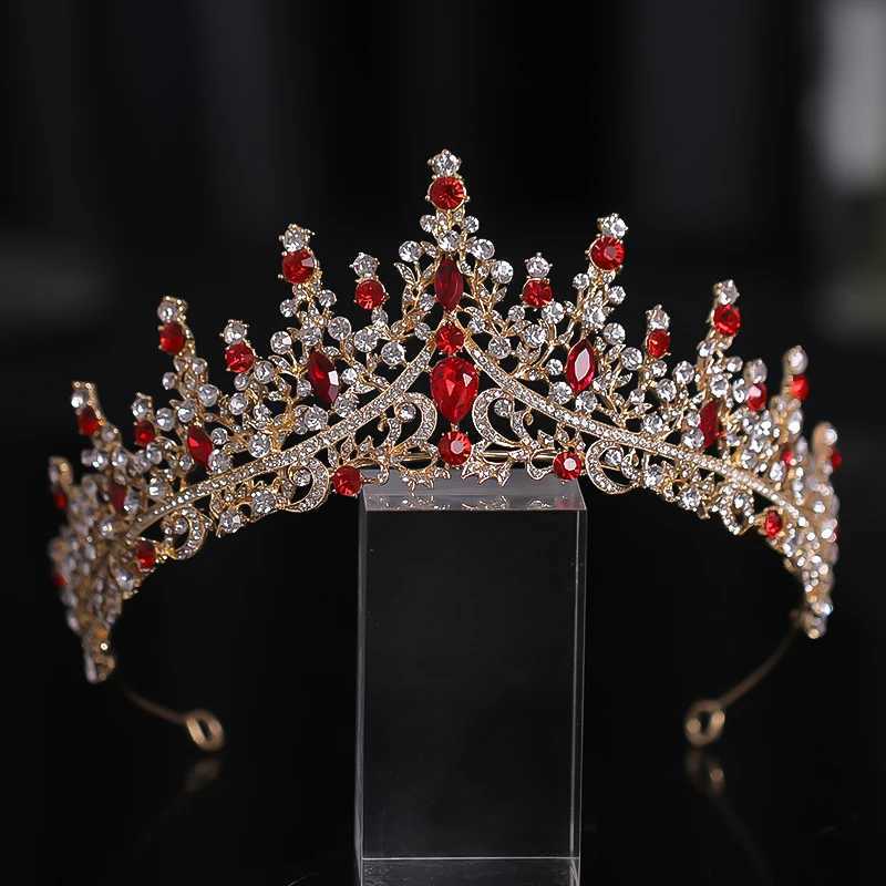 New Golden Bride Crown Princess Headwear Birthday Red Rhinestone Headband Wedding Hair Jewelry Bridal Tiaras Vintage Headpiece L250928I168