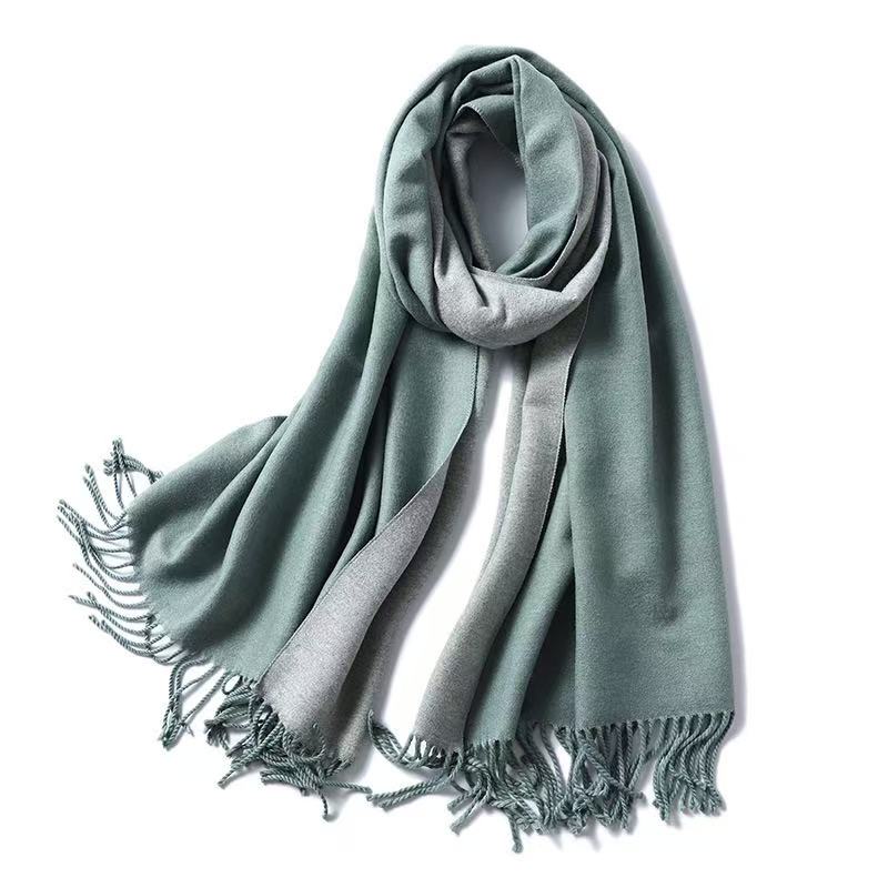 T1885 Simple Solid Color Cashmere Scarf, Unisex, Thick and Warm for Winter, Double-Sided, Two-Tone Design, with Tassels, Comes in a Bag