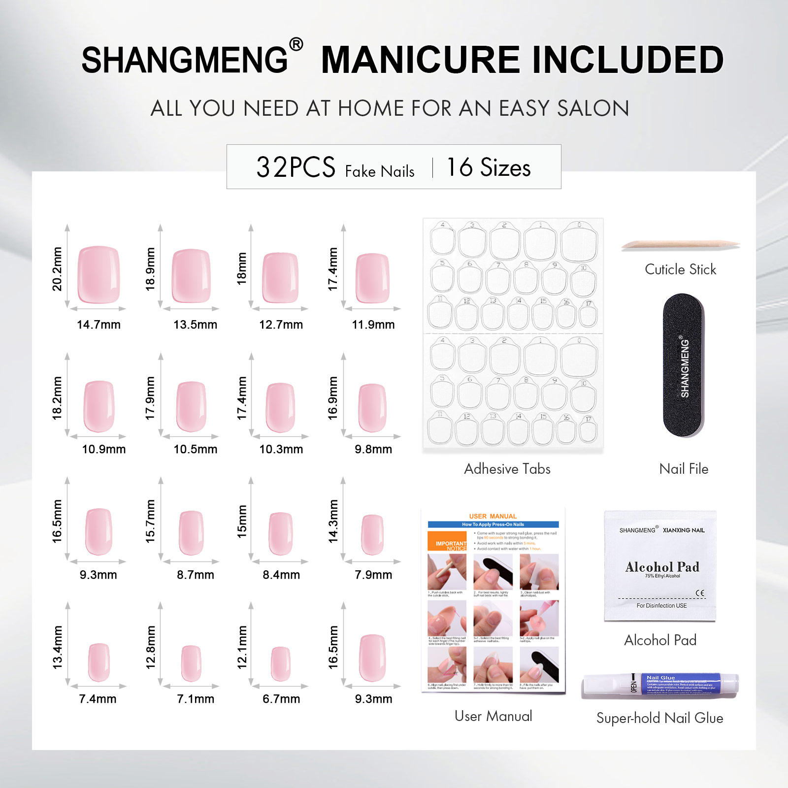 32Pcs Glossy Medium Square Press On Nails Pink French Style False Nails Artificial Finger Manicure Reusable False Nails