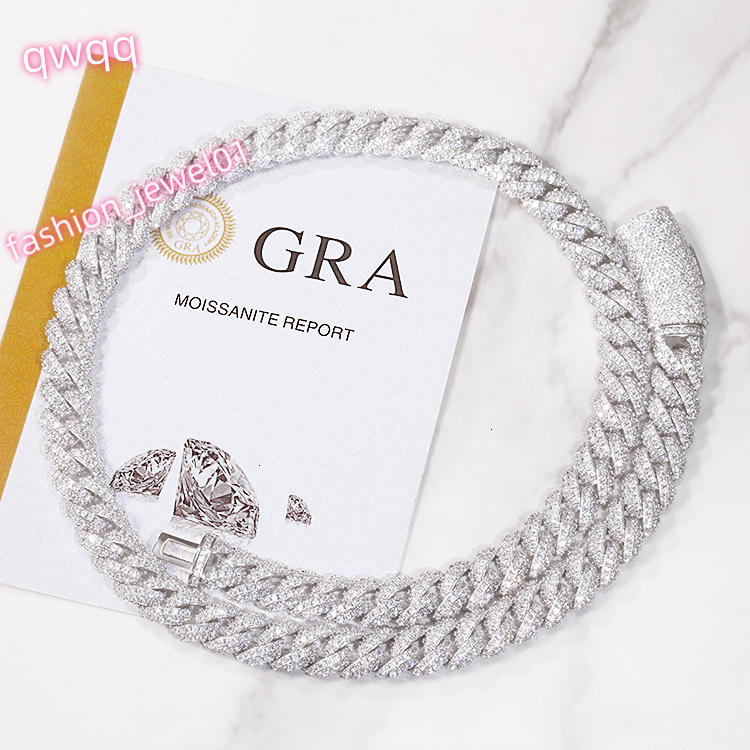 Hot Sale Mossanite Cuban Chain 2 Rows 6mm 9mm 13mm 925 Sterling Silver Chain Hip Hop Necklace VVS Moissanite Cuban Link Chain