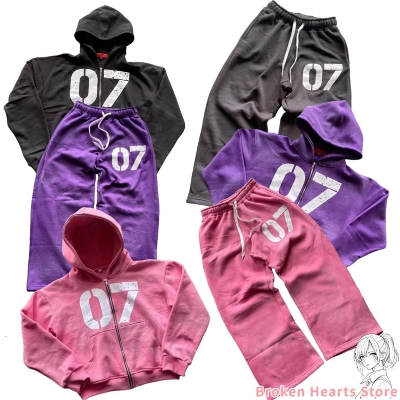 Harajuku 2piece Womens Digital Printed Casual Hoodie Pants Set Sweater Track Clothes Y2K Street Clothing 250324