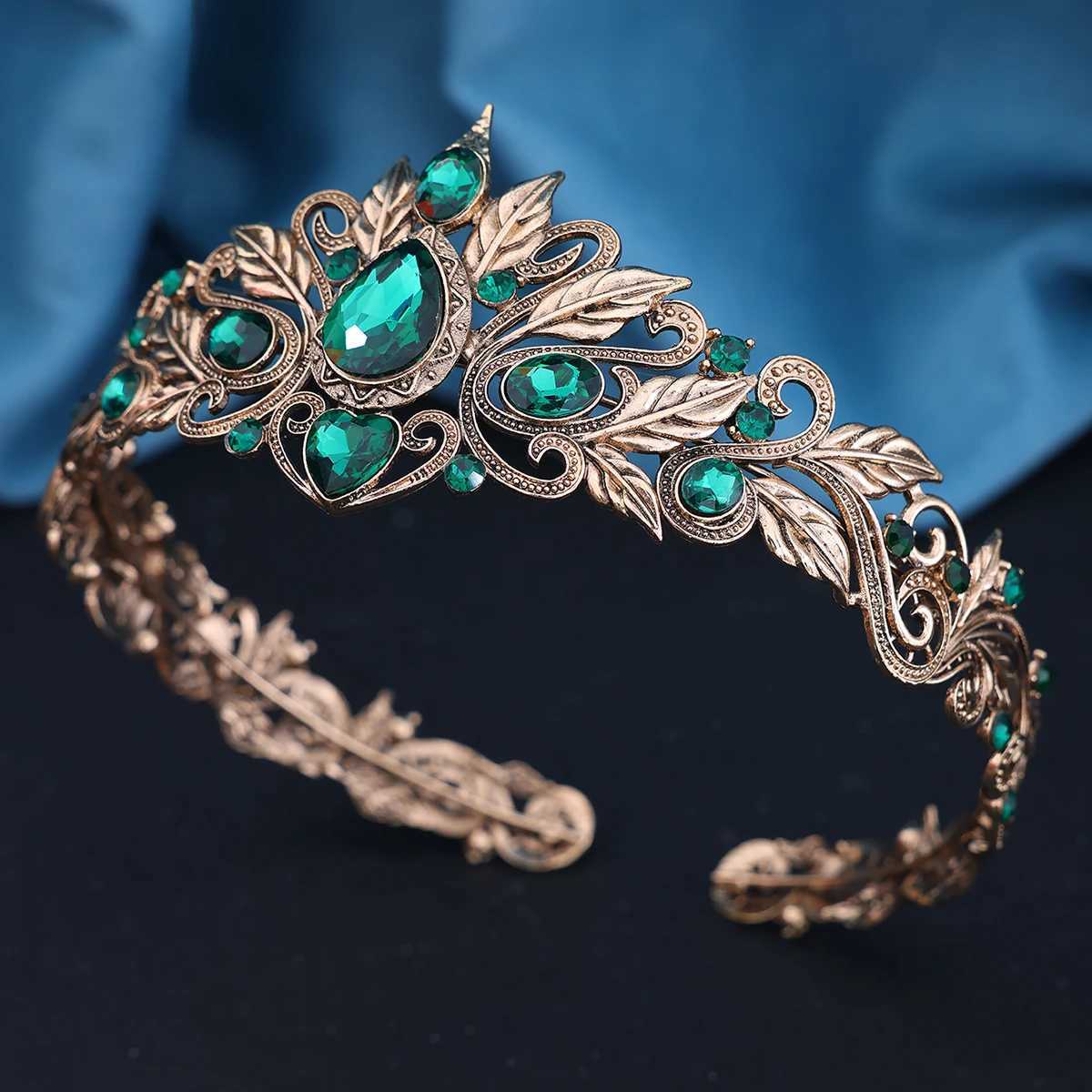 Vintage Green Crystal Cosplay Tiara Crown Women Man Waterdrop Zircon Headband Bridal Hair cessories Crown Wedding Headwear L2509282LVW