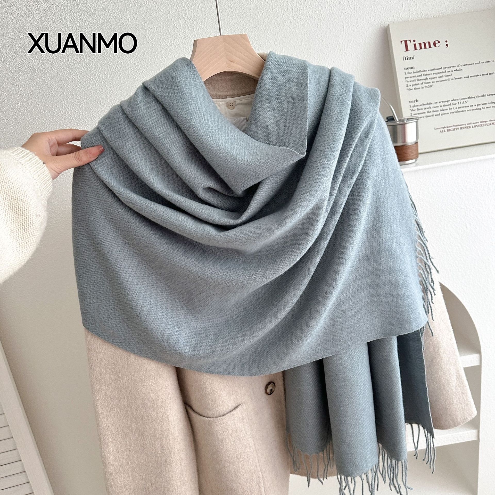 K2009 Thickened skin-friendly autumn and winter imitation cashmere scarf shawl large size tassel design unisex neckband