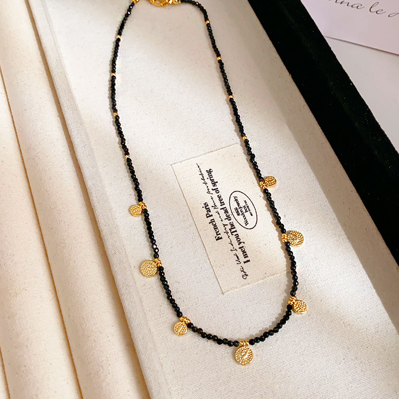 Quality Jewellery High 1 Gold Toned Beaded Necklace with Turquoise Accents and Engraved Disc Charms for Daily Elegant Wear Gift Occasions Textured Acc