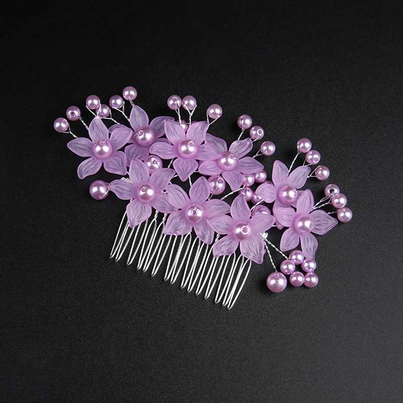 Handmade Red Pink Flower Wedding Hair Combs Pearl Bridal Headpiece For Women Headdress Prom Hair cessories L250928F9KH