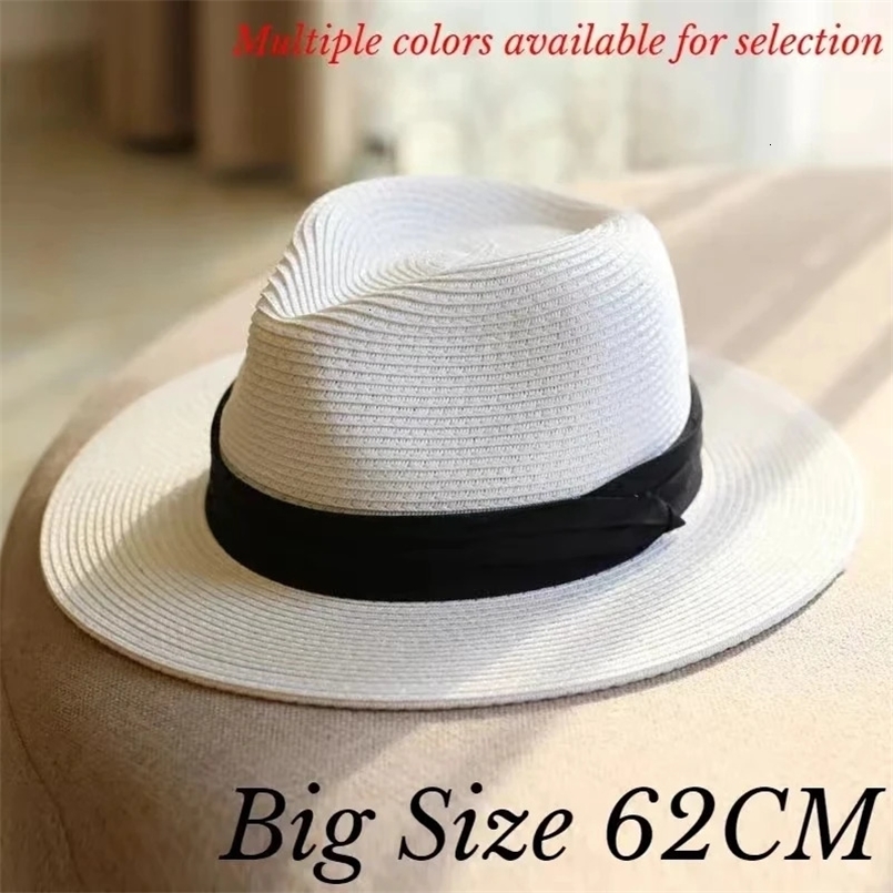60cm Summer Fedora Short Brim Straw Hat Men Women Sun Big Size Head Trilby Hats 241202