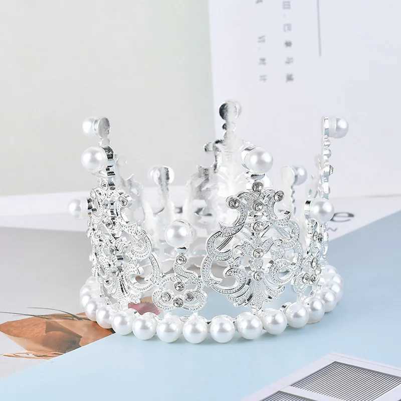Round Silver Crown Wedding Birthday Party Hair Jewelry Diadem Headpiece Color Pearl Little Kids Tiaras Girls cessories SL L25092838WY