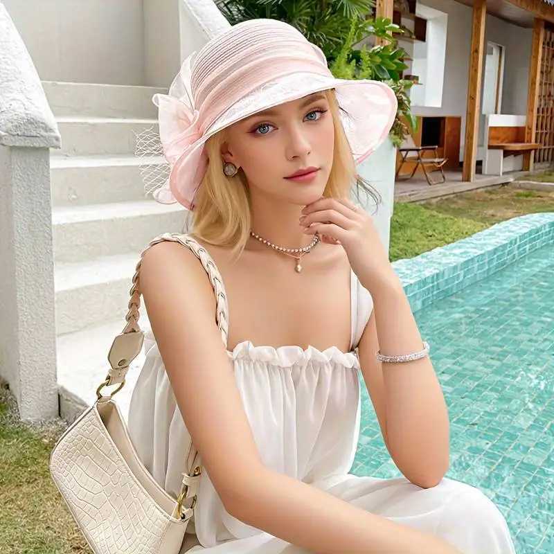 A ladys top hat with an elegant le flower bow is suitable for wedding tea party dance dinner sun protection decoration L250928KUHR