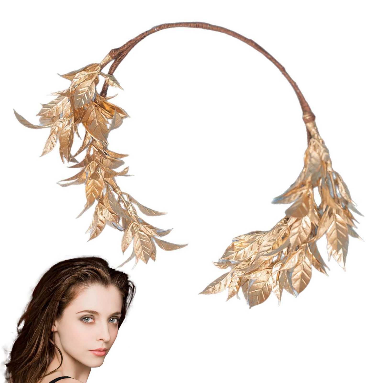 Bride Wedding Flower Crown Gold Color Leaf Headbands Pearls Floral Hairbands Ribbon Headwear Bridal Hair Jewelry cessories L250928UPNQ