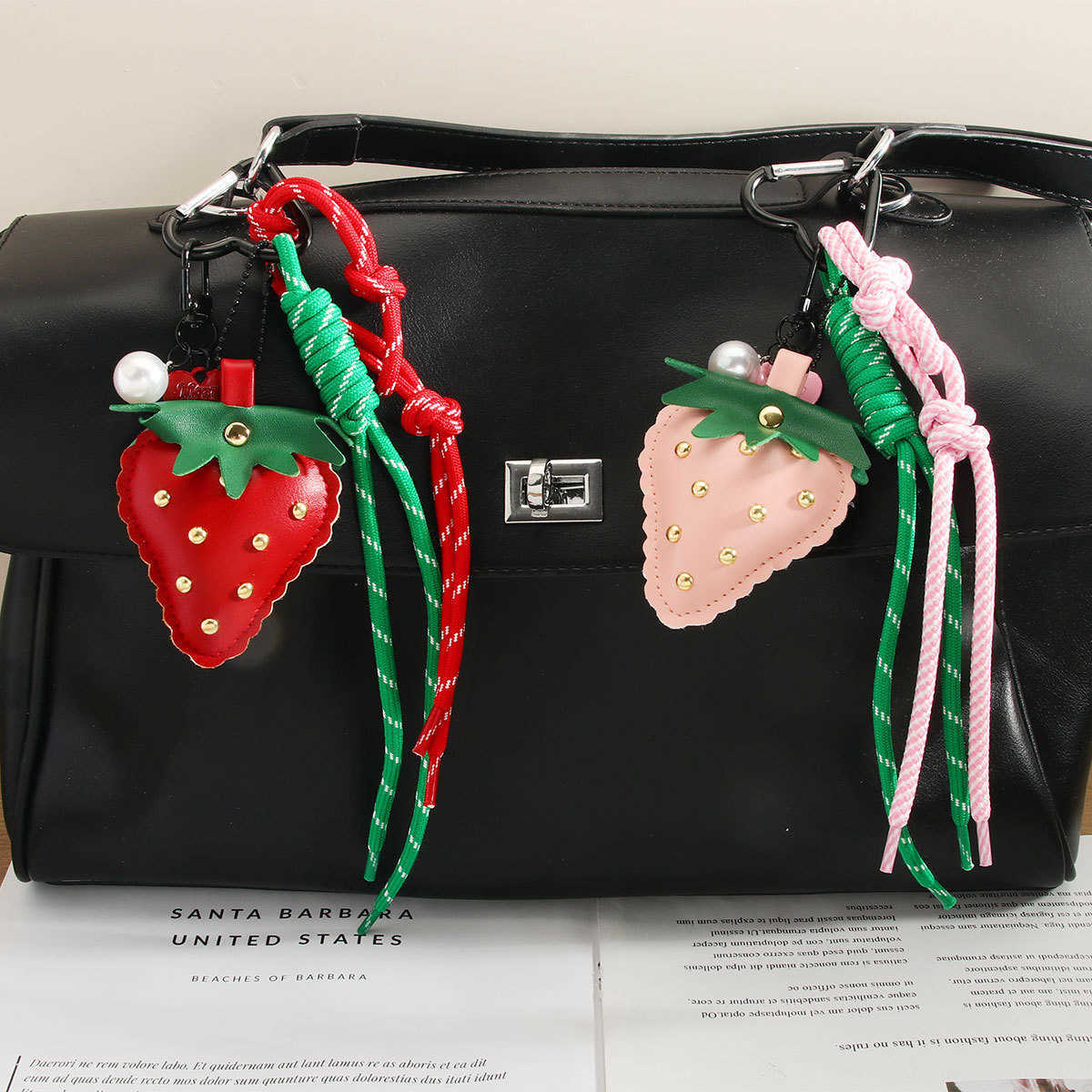 Cute Leather Strawberry Pendant Keychain Woven Chain Bag Pendant Feel H250928