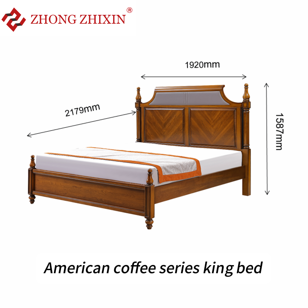 Zhongzhixin King Size Solid Wood Bedroom Set, Luxury American Style - Designer King Bed with Headboard + Nightstands, for Master Bedroom, Dark Brown