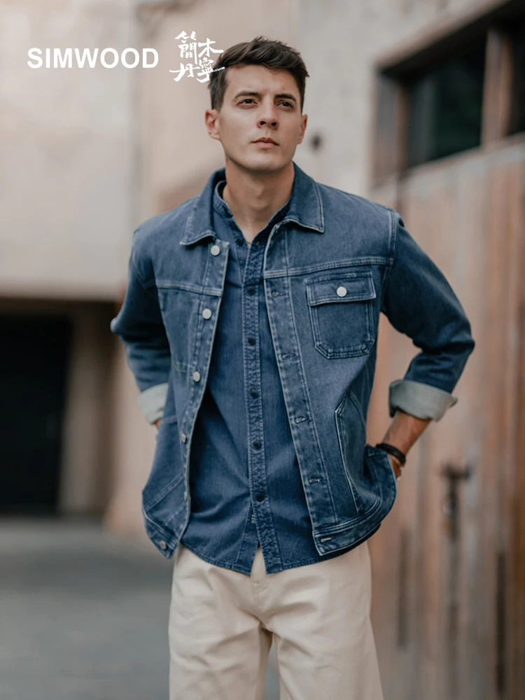 High Standard 2025 Autumn Oversize 12oz 100 Cotton Washed Indigo Blue Denim Jackets Fashion Cargo 250917Z