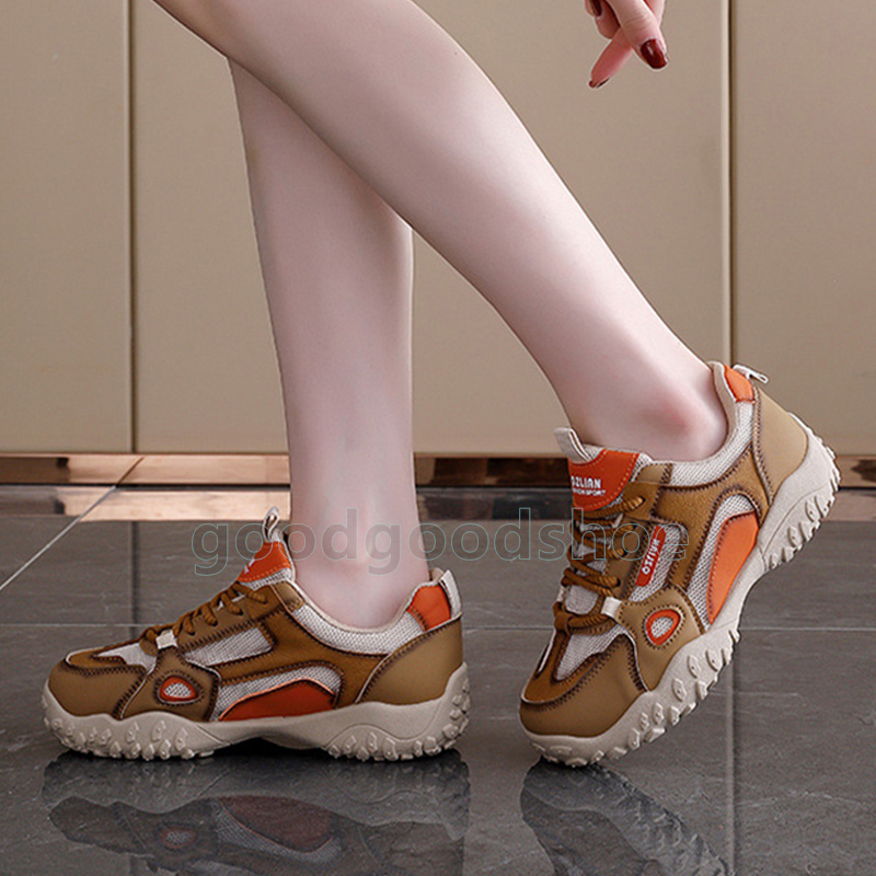 Outdoor Breathable mesh running shoes Versatile womens trainers fashion Beige Comfort Hiking sports non-slip sneakers Size 35-40