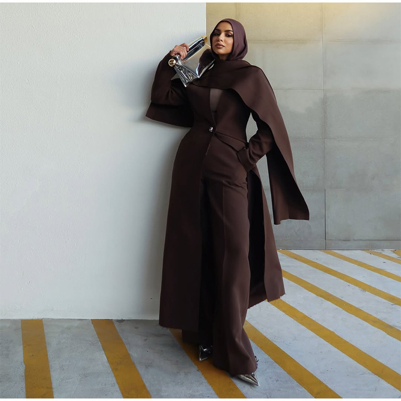 Solid Color Scarf Style Coat Woolen Design Sense Elegant Cape Coat 250929