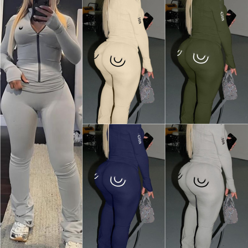 Designer Womens Tracksuits Two Piece Set 2025 Autumn New Pattern Printed Long Slim Tops Pants Outfits 4 Colours