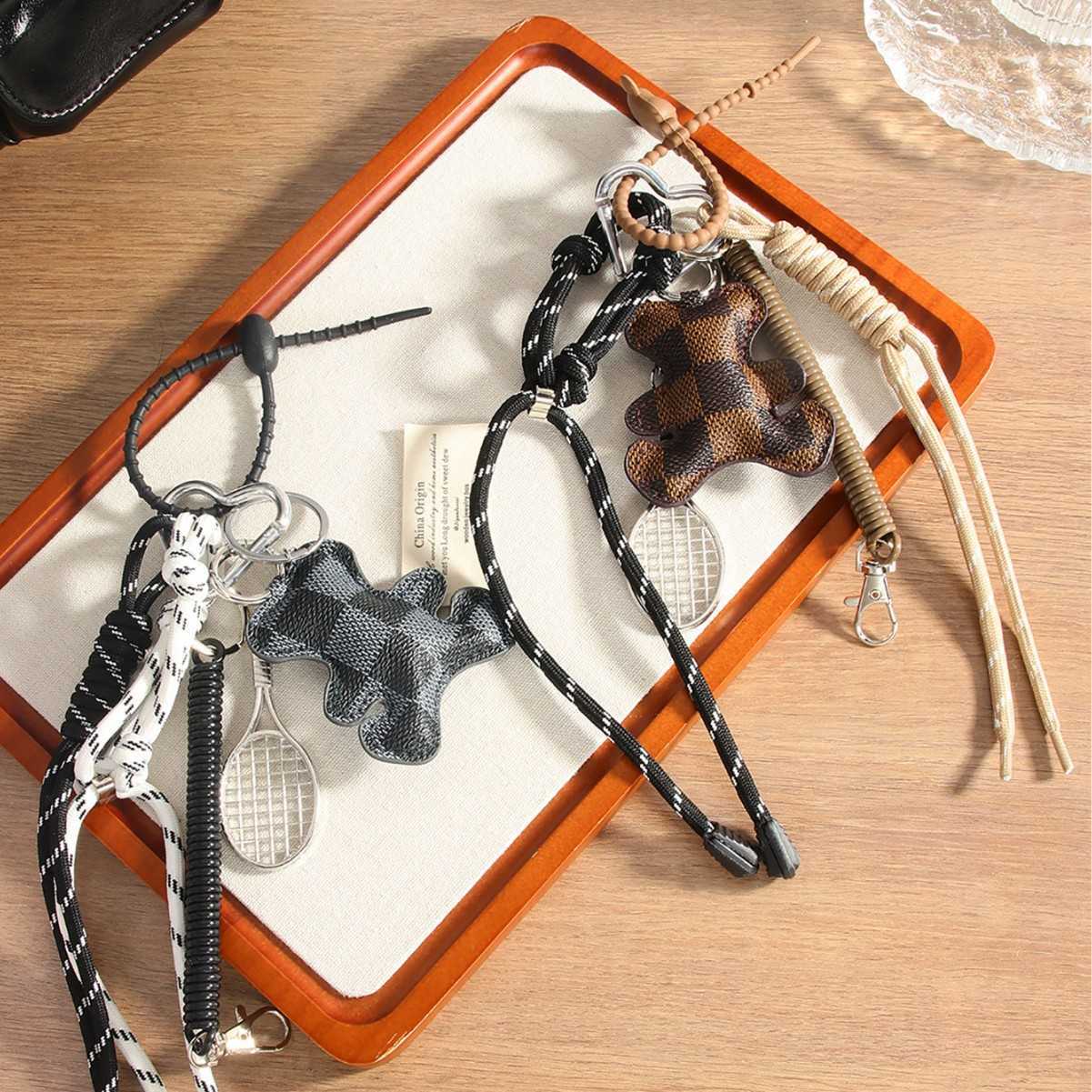Creative Fashion Leather Bear Tennis Racket Handmade Woven Pendant Bag Lanyard H250928