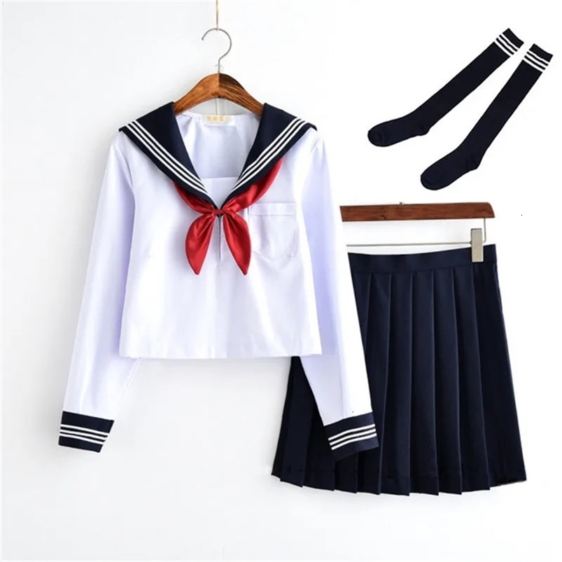 White Schoolgirl Uniform Japanese Class Navy Sailor School Uniforms Students Clothes For Girls Anime COS Suit 240617