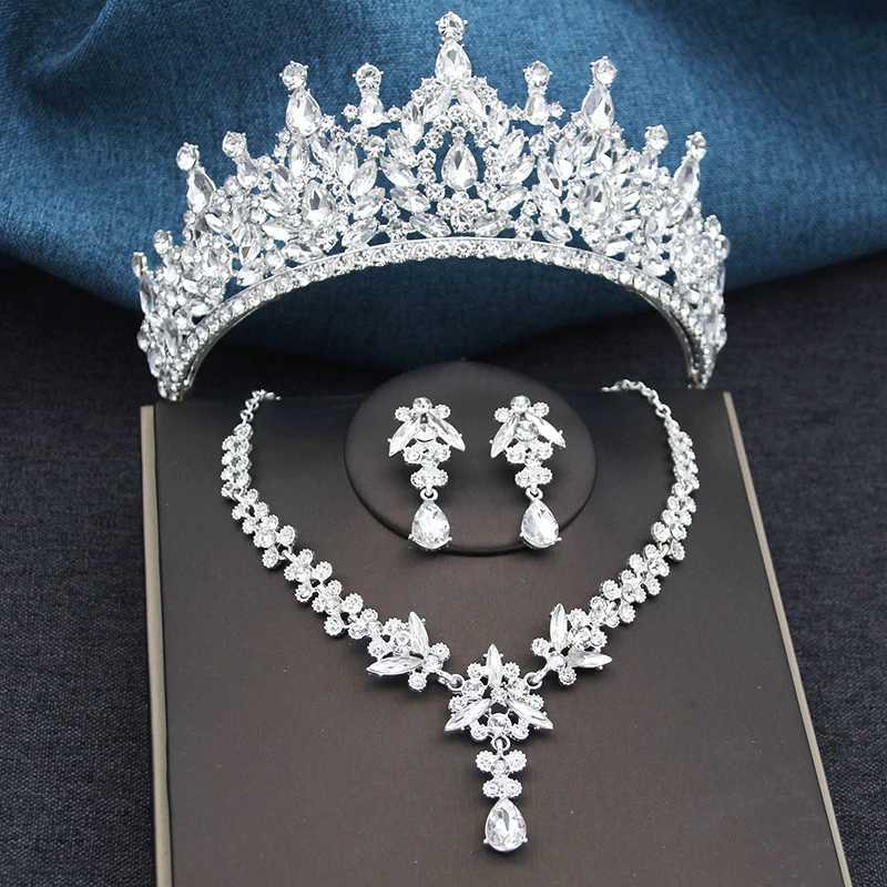 Opal Green Bridal Crown Jewelry Sets Tiaras and Earrings Neckle for Women Prom Bride Wedding Crown Headpiece L2509280LKV