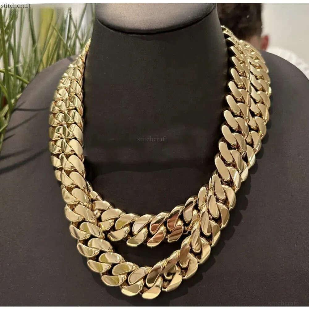 Top quality Hip Hop Jewelry Men Rapper Necklace 20MM Thick 14K Gold Plating 999 Sier Cuban Chain mihee
