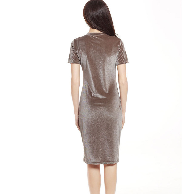 2023 Spring and Summer New Swan Velvet Round Neck Short Sleeve Dress Pencil Dress 210426