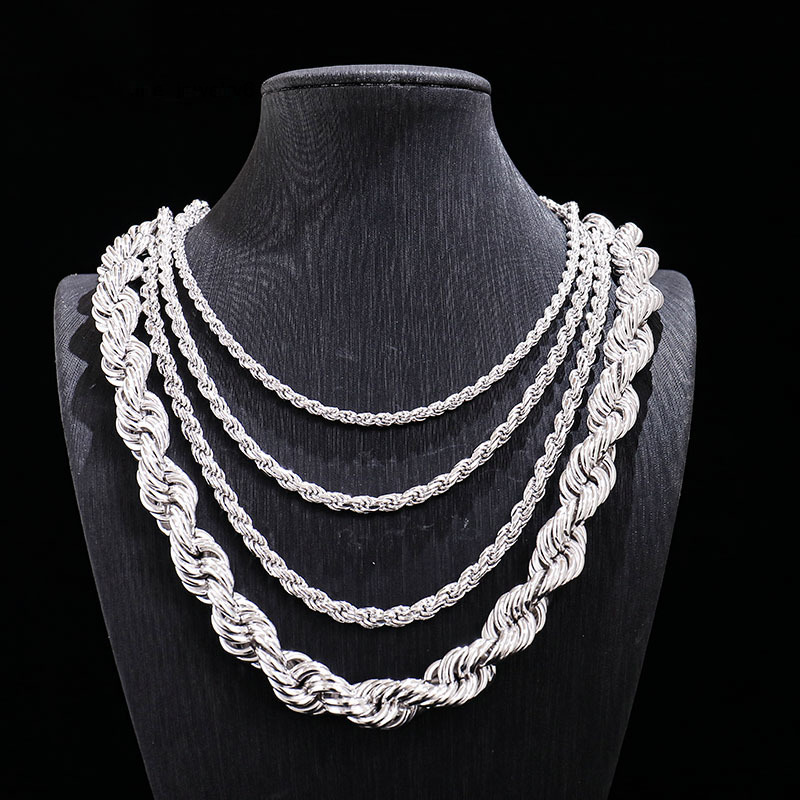 Hip Hop 925 Sterling Silver Pendant Necklace Wide Twisted Rope Chain for Wedding Gift Engagement Singapore Design