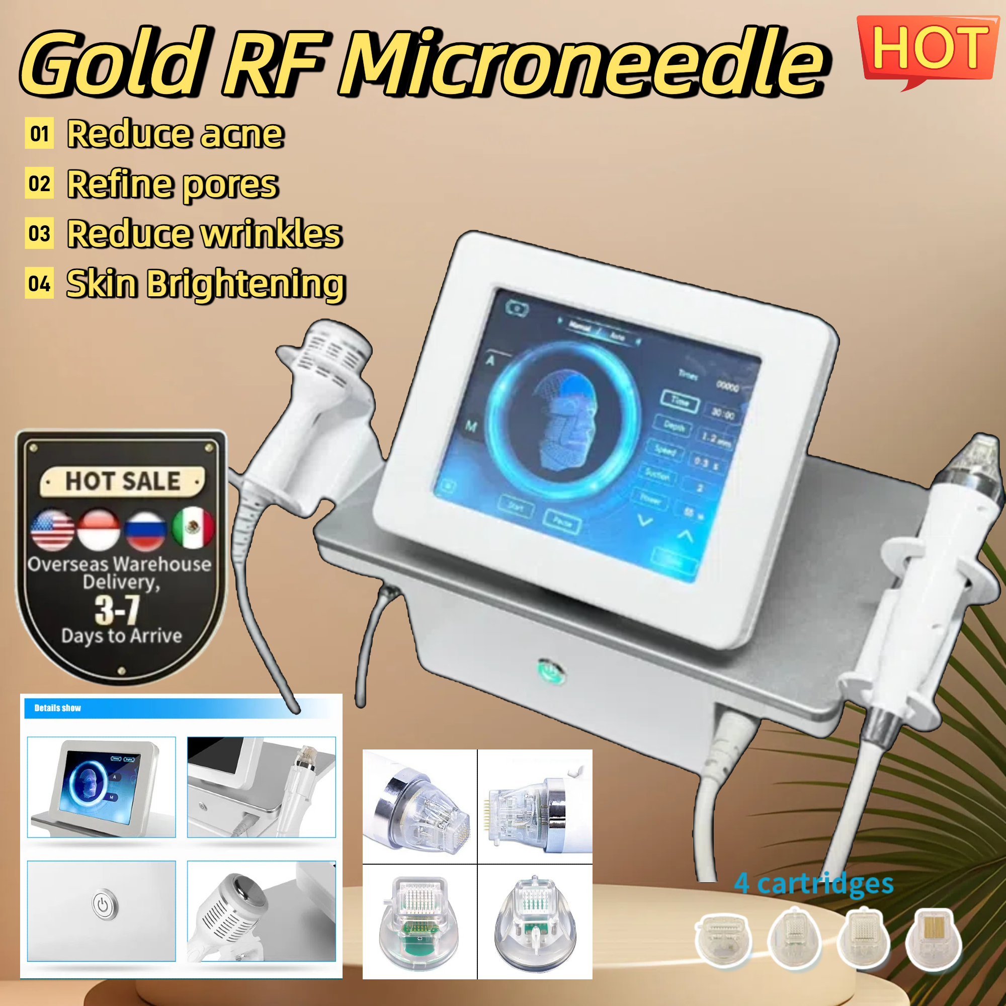 Gold RF Microneedling Device For Reducing Wrinkles Skin Rejuvenation Facial Lifting And Acne Treatment Fade Dark Spots And Reduce Stretch Marks Machin