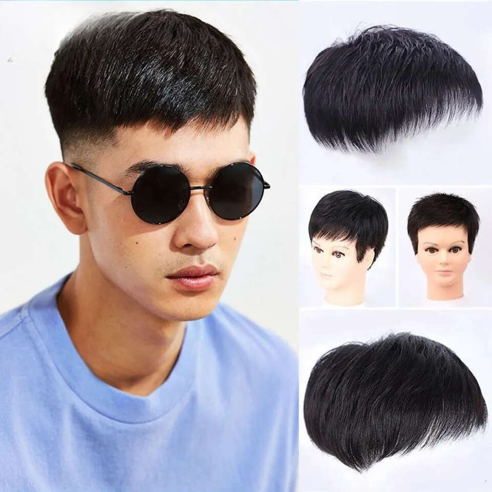Synthetic Short Wigs Toupee Hair For Men's Male Black Wig Natural Young Man Balding Sparse Cut Style free shipping