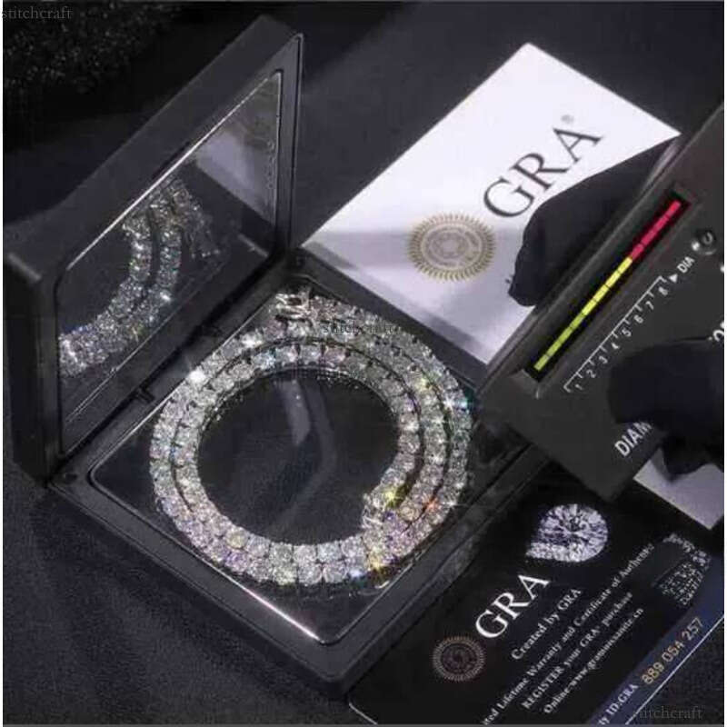 Custom gra jewelry 3MM 4MM 5MM sterg sier vvs tennis ice out lab grown dia mossanite moissanite necklace chain for women men