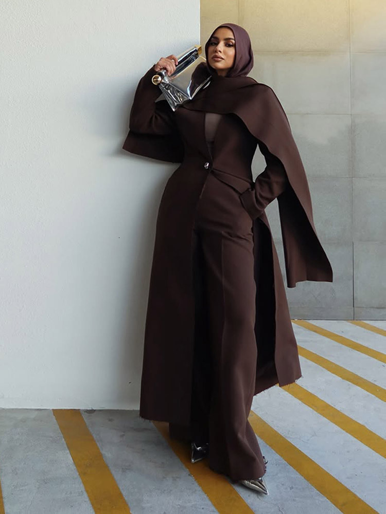 Solid Color Scarf Style Coat Woolen Design Sense Elegant Cape Coat 250929