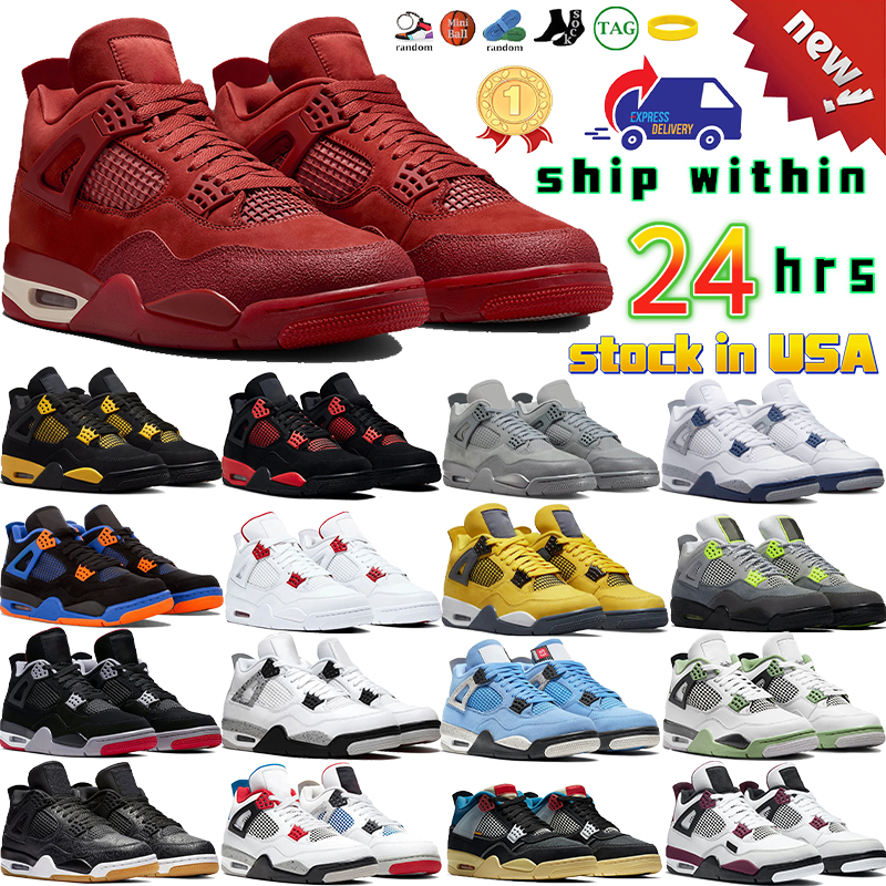 Designer 4 Basketball Shoes Local warehouse Mens shoe Stock in USA Black Cat 4s university blue Sneakers womens Military sport sneakers red cement thunder trainers