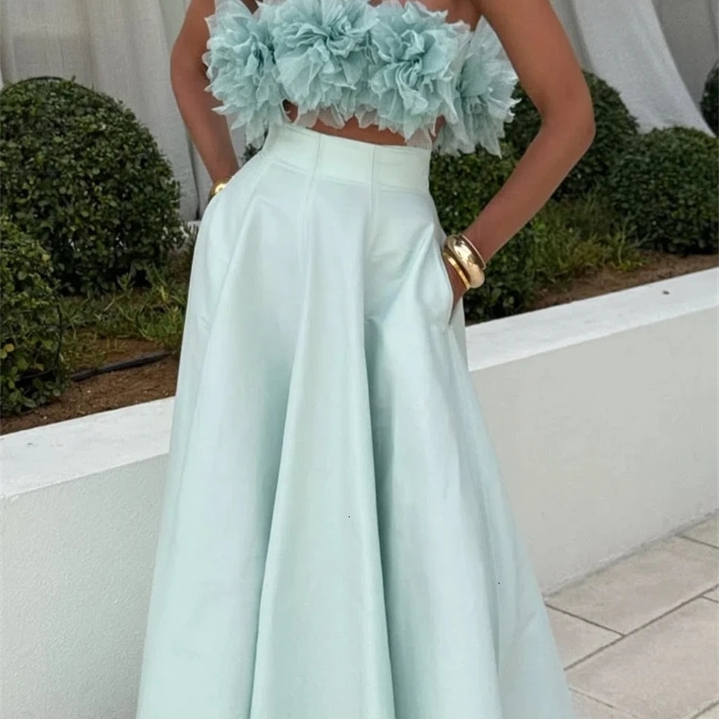 Sexy Pleated Flower Strapless Top Maxi Skirt Set Women Fashion Sleeveless Solid Shirt High Waist Skirts Sets Female Holiday Chic 250617